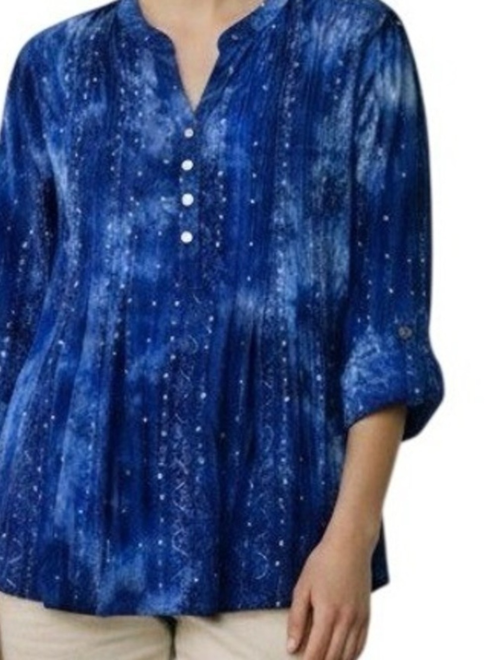 Women’s Blue Tie-Dye Button Henley Top